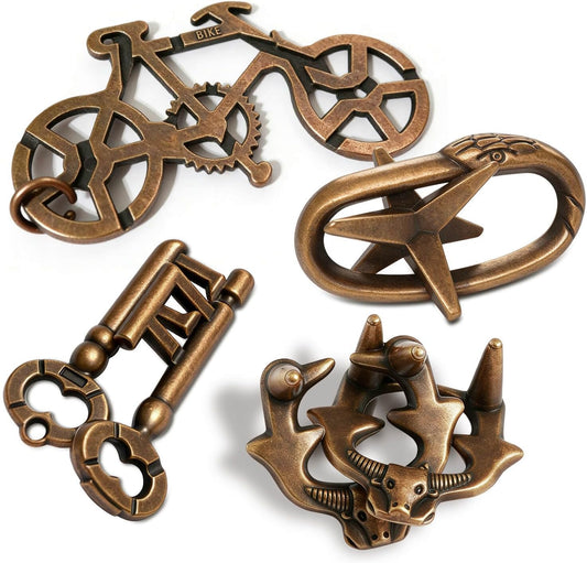 MHY Jumbo Metal Brain Teaser Puzzles - 4 Pack Challenging 3D Mind Games